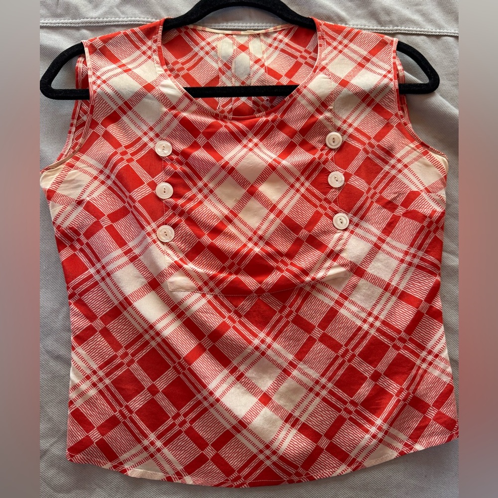 Vintage - Silk Sleeveless Prairie Style Blouse